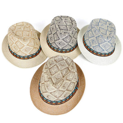 Men's Straw Panama Hat with Plaid Band and Sun Protection