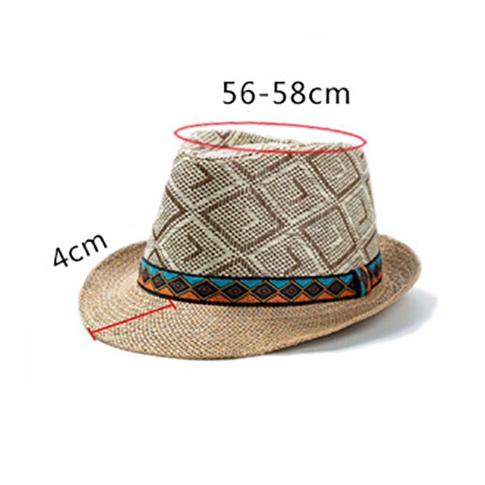 Men's Straw Panama Hat with Plaid Band and Sun Protection