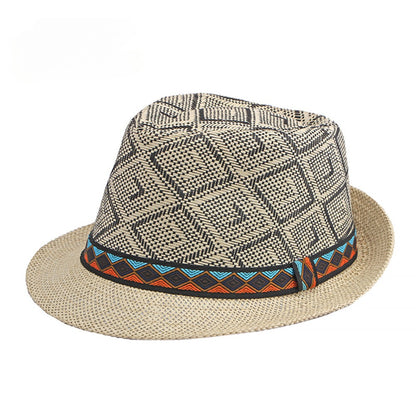 Men's Straw Panama Hat with Plaid Band and Sun Protection