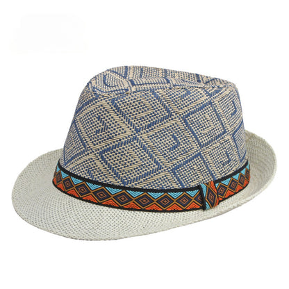 Men's Straw Panama Hat with Plaid Band and Sun Protection
