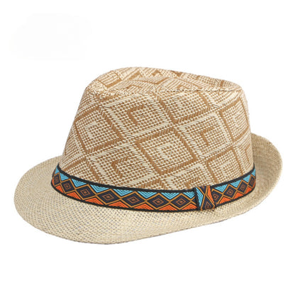 Men's Straw Panama Hat with Plaid Band and Sun Protection