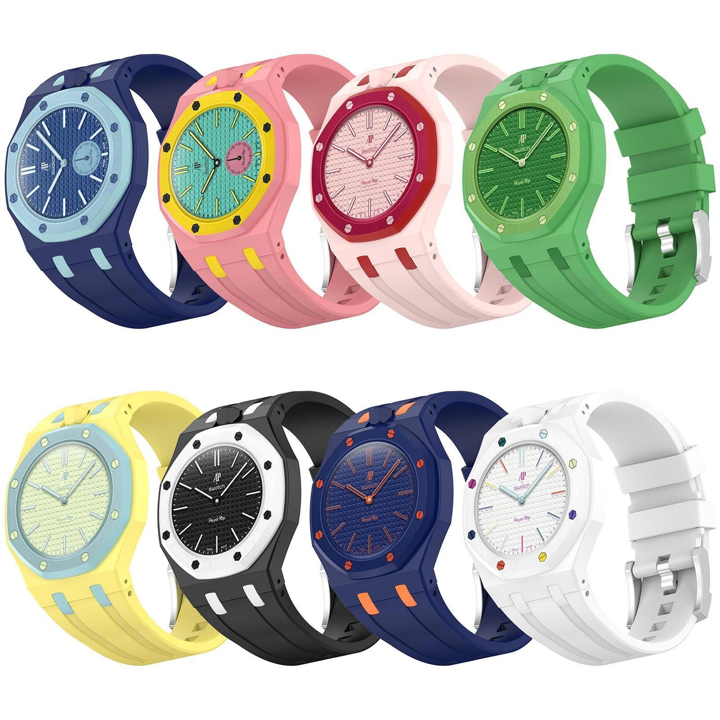 Swatch Royal Pop Silicone Watch Band with Integrated Design and Stainless Steel Pin Buckle