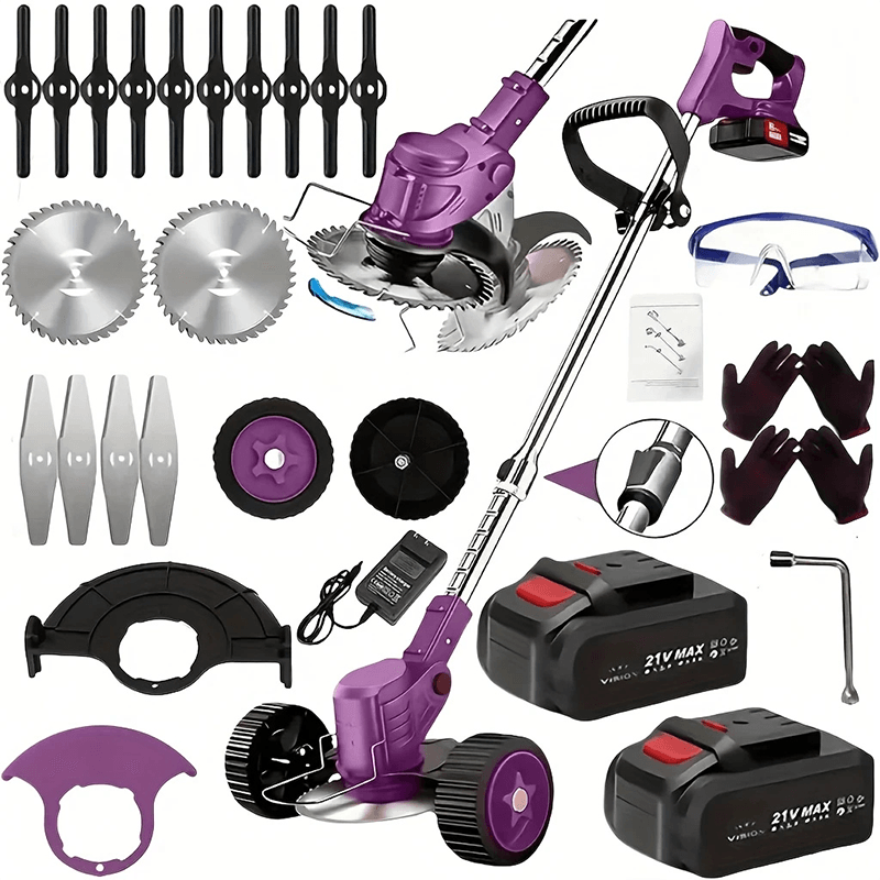 Premium 3-in-1 Cordless Lawn Trimmer and Weed Wacker with Dual Batteries – Grass Edger and Brush Cutter