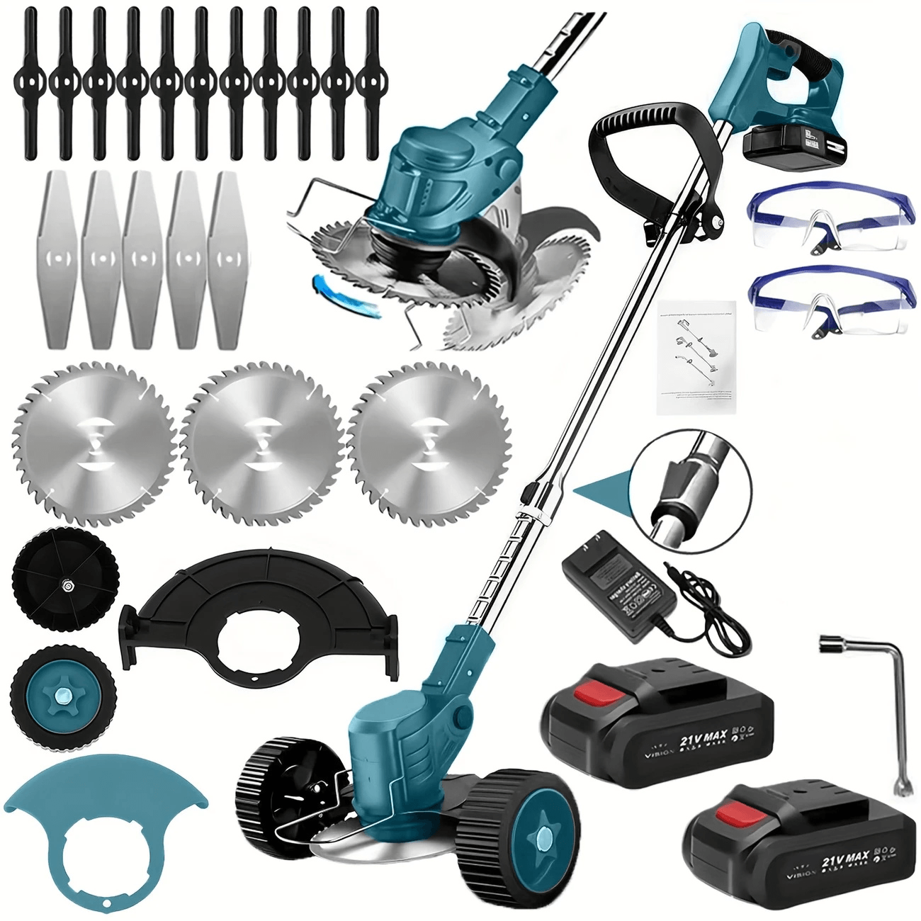 Premium 3-in-1 Cordless Lawn Trimmer and Weed Wacker with Dual Batteries – Grass Edger and Brush Cutter