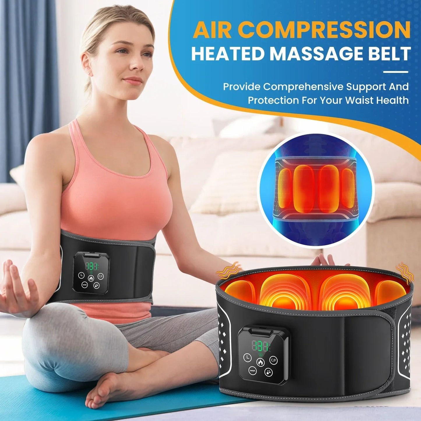 Inflatable Heated Lumbar Support Belt with Vibration Massage