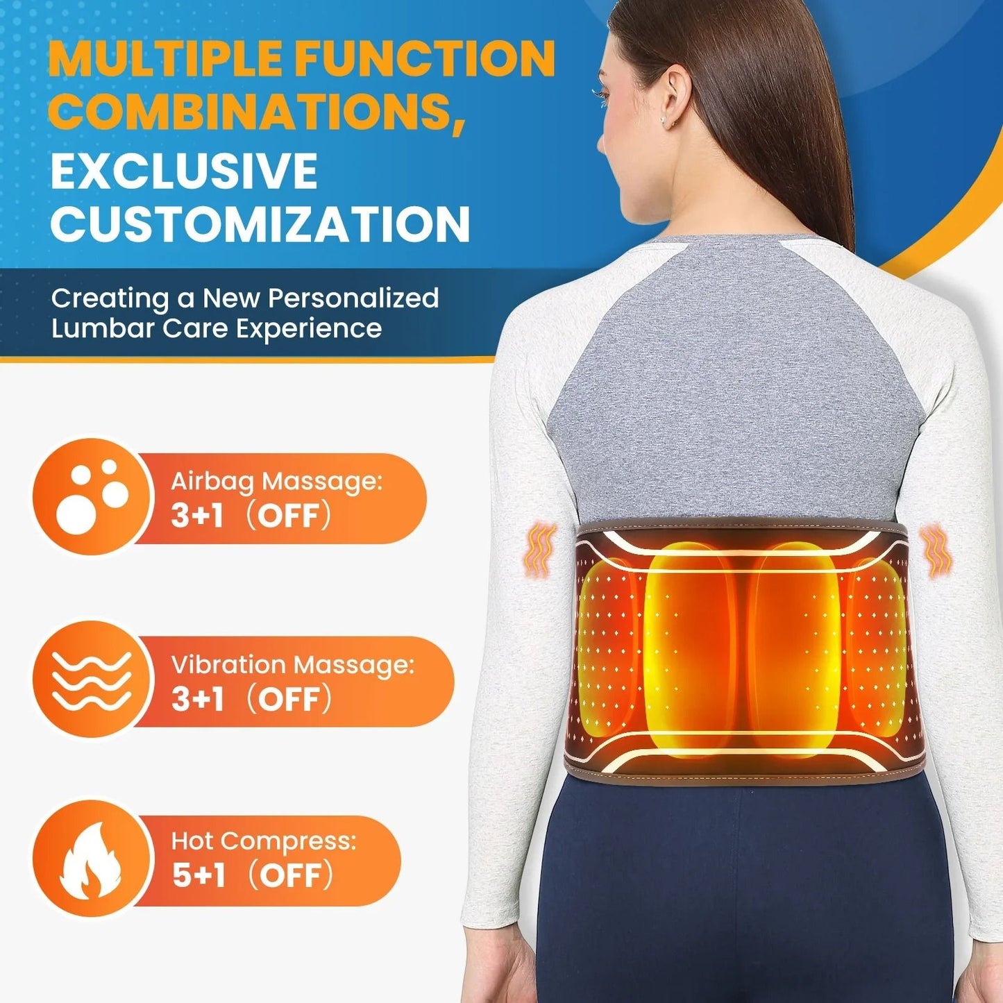 Inflatable Heated Lumbar Support Belt with Vibration Massage