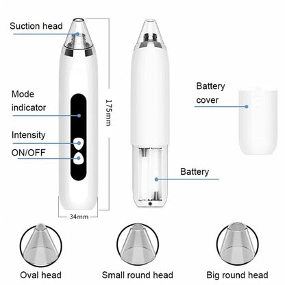 Blackhead Remover Vacuum Deep Pore Cleaner with 3 Suction Levels and 3 Facial Cleaning Heads