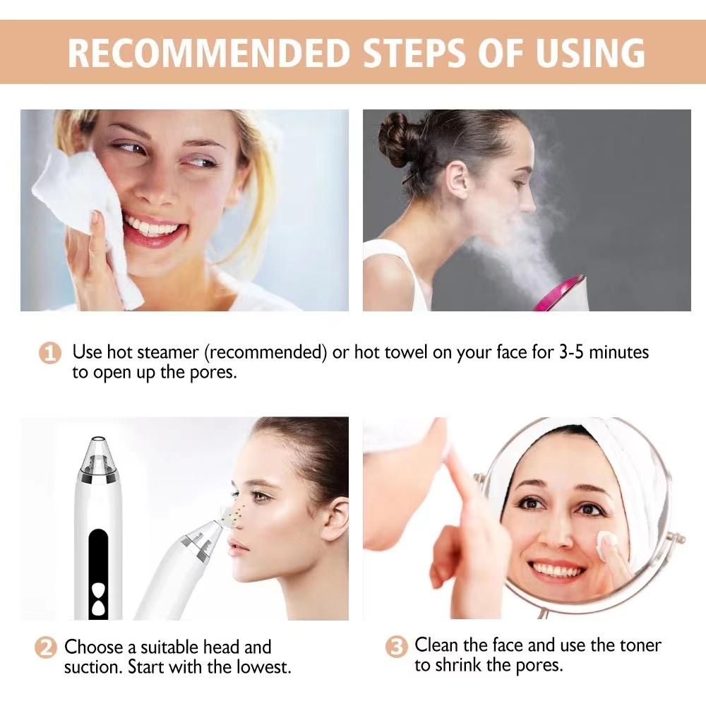 Blackhead Remover Vacuum Deep Pore Cleaner with 3 Suction Levels and 3 Facial Cleaning Heads