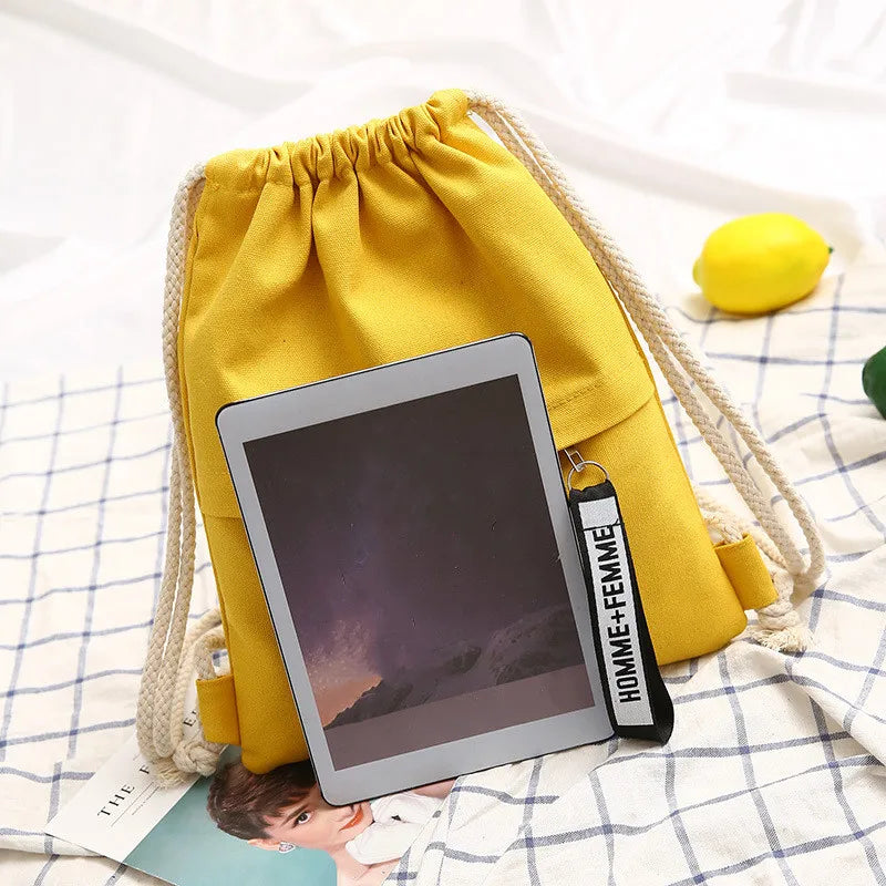 Canvas Drawstring Backpack with Front Pocket, back to school backpack, Casual Travel Backpack for Men & Women
