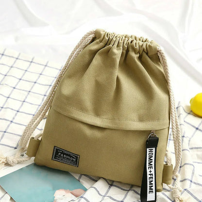 Canvas Drawstring Backpack with Front Pocket, back to school backpack, Casual Travel Backpack for Men & Women