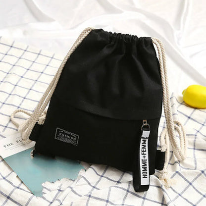 Canvas Drawstring Backpack with Front Pocket, back to school backpack, Casual Travel Backpack for Men & Women
