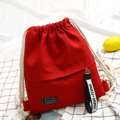 Canvas Drawstring Backpack with Front Pocket, back to school backpack, Casual Travel Backpack for Men & Women
