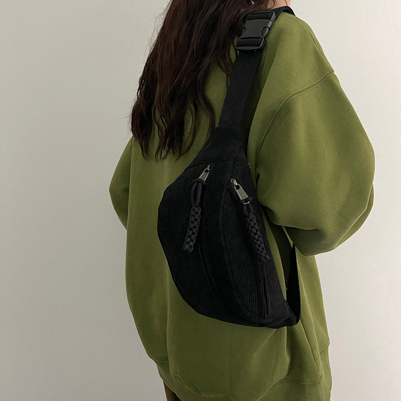 Corduroy Belt Bag for Women Casual Crossbody Fanny Pack Shoulder Chest Sling Bag