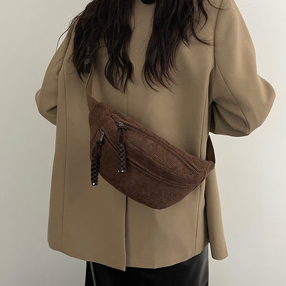 Corduroy Belt Bag for Women Casual Crossbody Fanny Pack Shoulder Chest Sling Bag