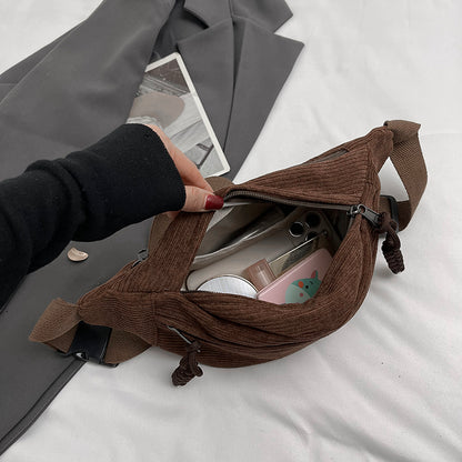 Corduroy Belt Bag for Women Casual Crossbody Fanny Pack Shoulder Chest Sling Bag