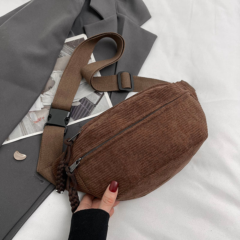 Corduroy Belt Bag for Women Casual Crossbody Fanny Pack Shoulder Chest Sling Bag