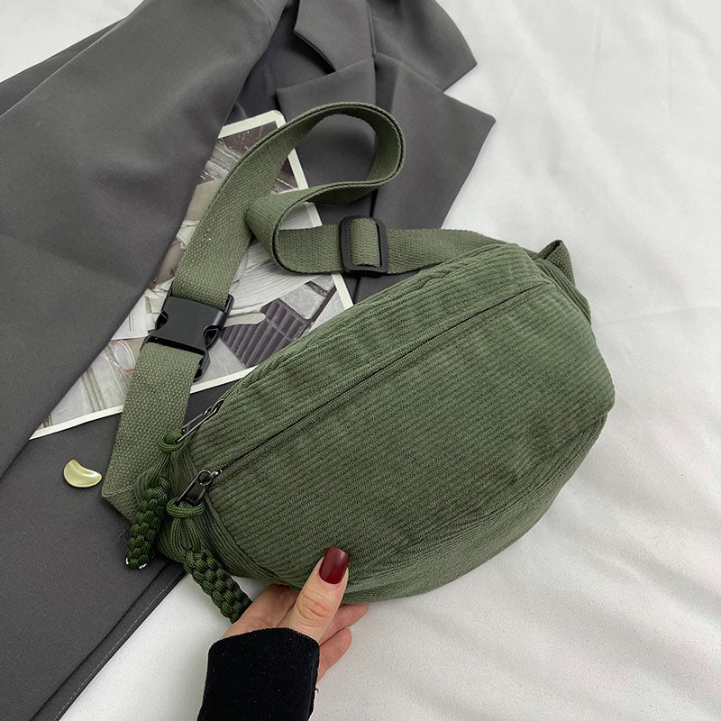 Corduroy Belt Bag for Women Casual Crossbody Fanny Pack Shoulder Chest Sling Bag