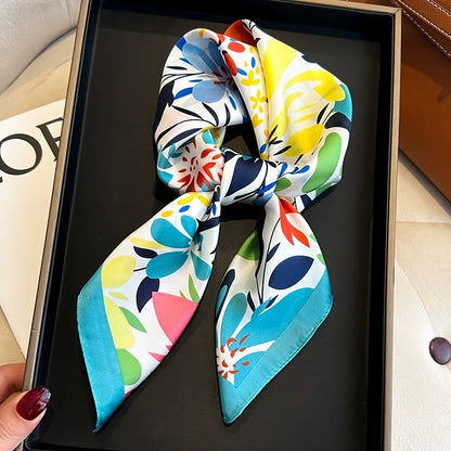 Floral Print Luxury Square Silk Scarf for Women
