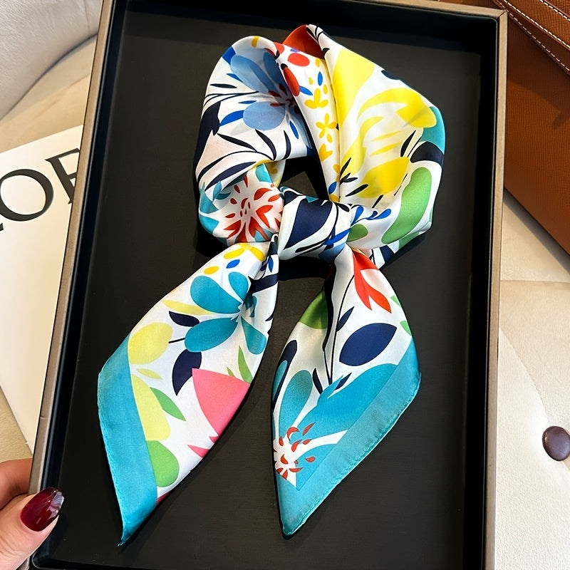 Floral Print Luxury Square Silk Scarf for Women