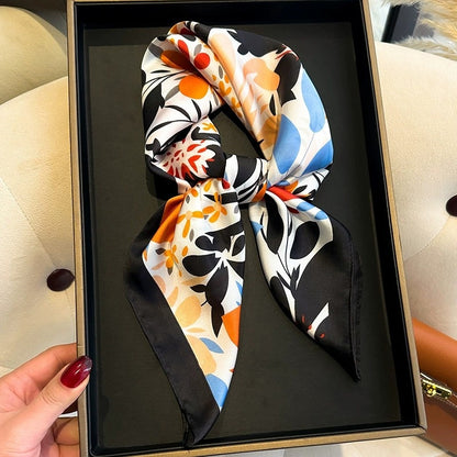 Floral Print Luxury Square Silk Scarf for Women