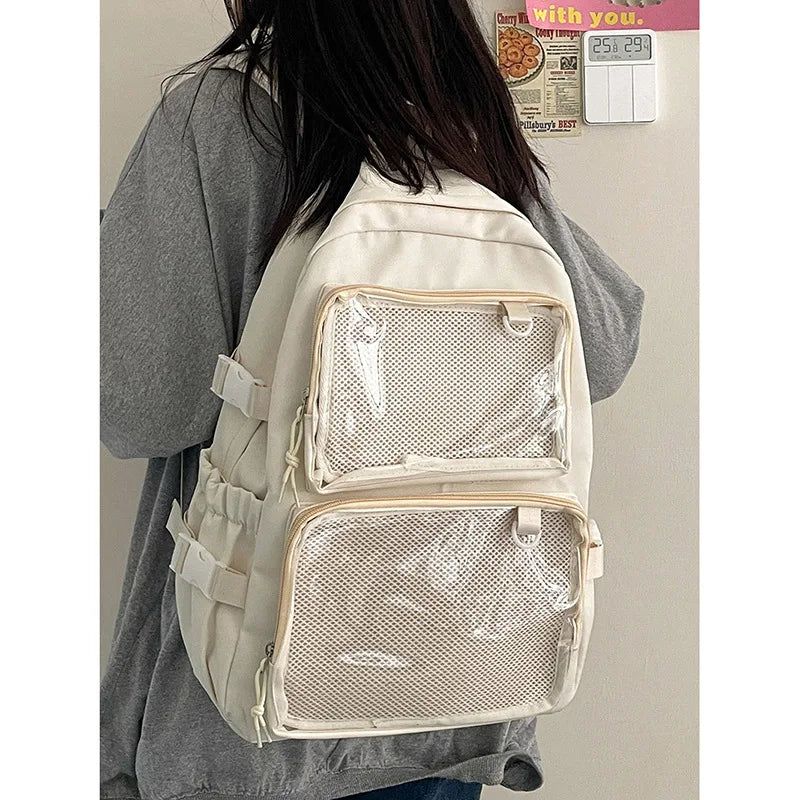 Large Capacity Ita Backpack with Dual Clear Display Pockets for Laptop, Pins & Everyday Travel