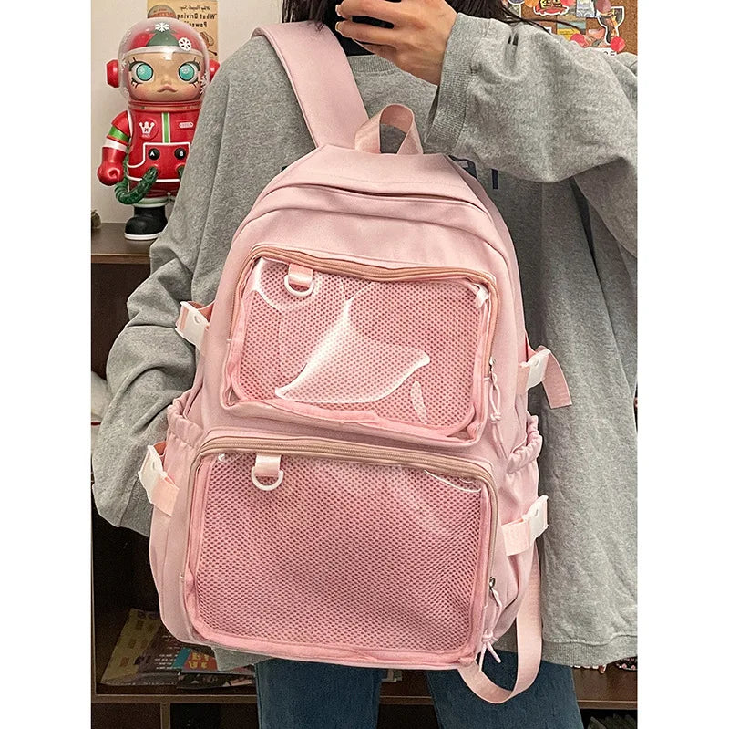 Large Capacity Ita Backpack with Dual Clear Display Pockets for Laptop, Pins & Everyday Travel