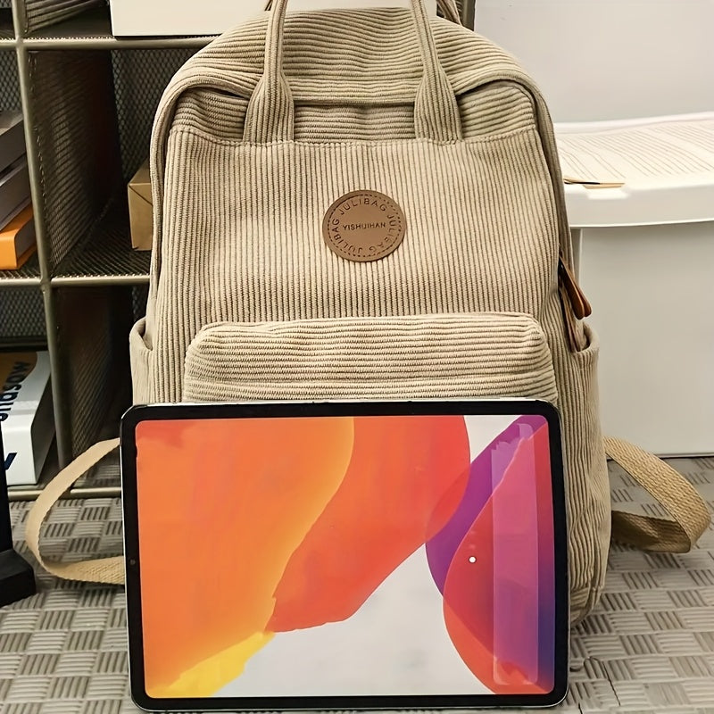 Casual Corduroy School Backpack with 14-Inch Laptop Compartment for Teens, College & Daily Travel | back to school backp