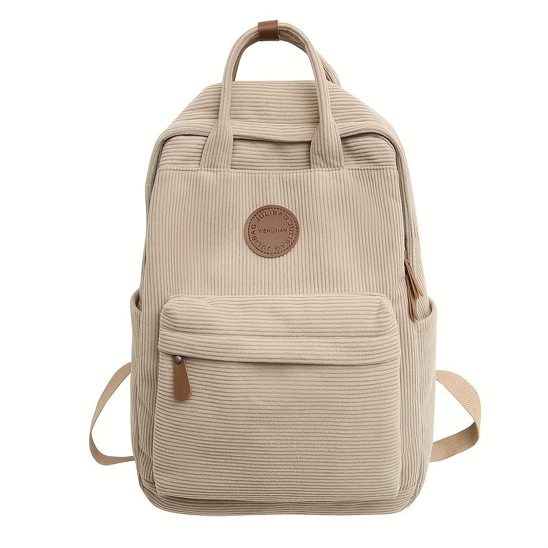 Casual Corduroy School Backpack with 14-Inch Laptop Compartment for Teens, College & Daily Travel | back to school backp