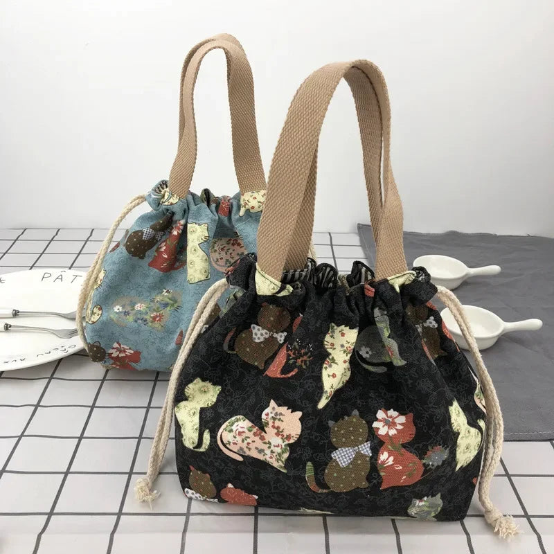 Japanese Retro Canvas Bento Bag for Anime Fans and Daily Lunch