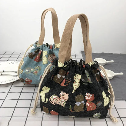 Japanese Retro Canvas Bento Bag for Anime Fans and Daily Lunch