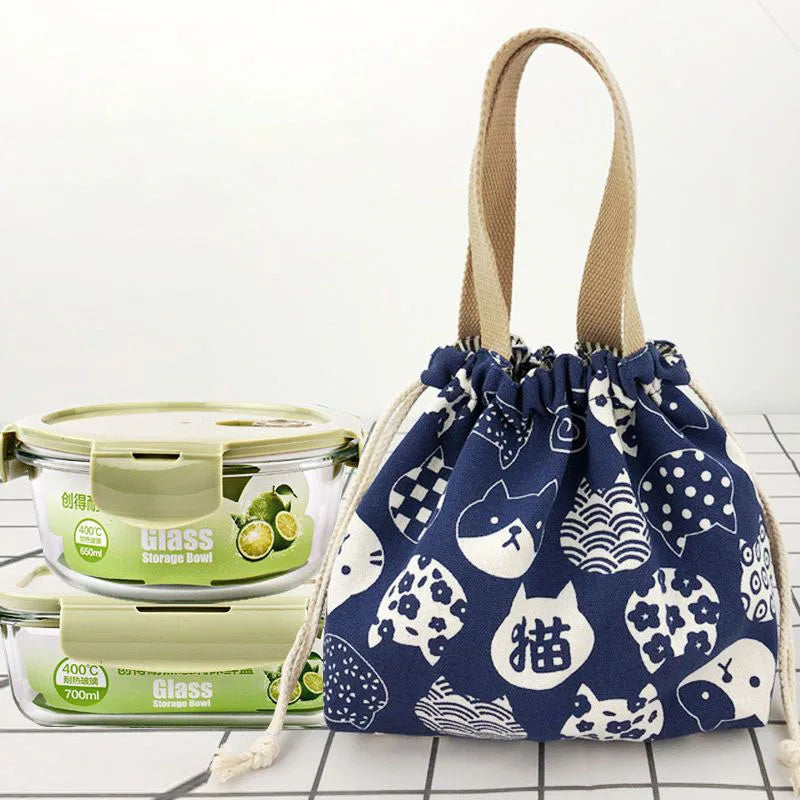 Japanese Retro Canvas Bento Bag for Anime Fans and Daily Lunch
