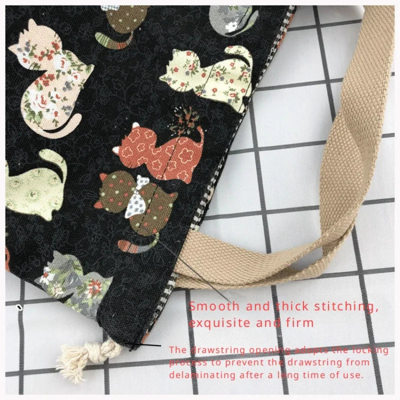 Japanese Retro Canvas Bento Bag for Anime Fans and Daily Lunch