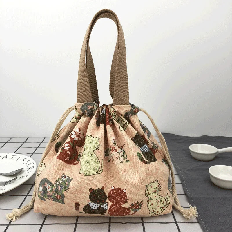 Japanese Retro Canvas Bento Bag for Anime Fans and Daily Lunch