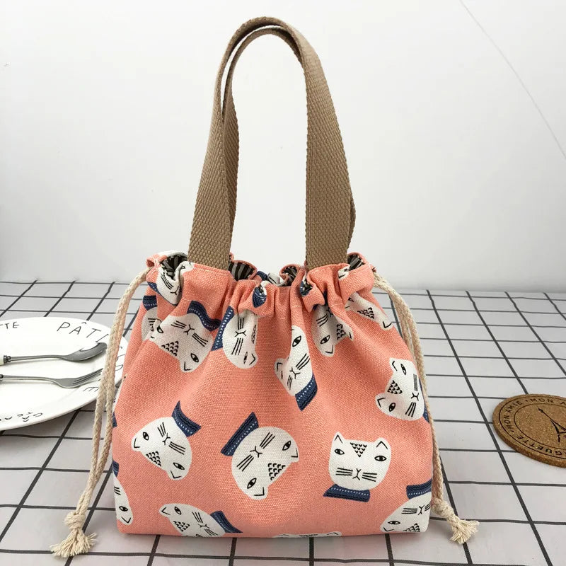 Japanese Retro Canvas Bento Bag for Anime Fans and Daily Lunch