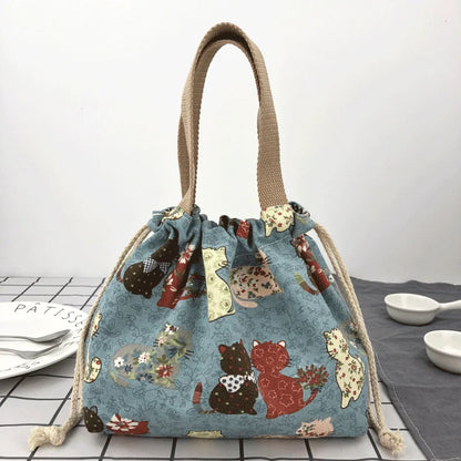 Japanese Retro Canvas Bento Bag for Anime Fans and Daily Lunch