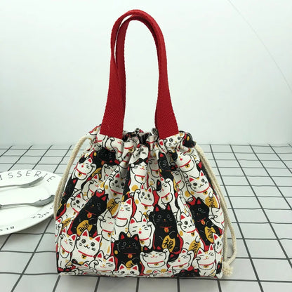 Japanese Retro Canvas Bento Bag for Anime Fans and Daily Lunch