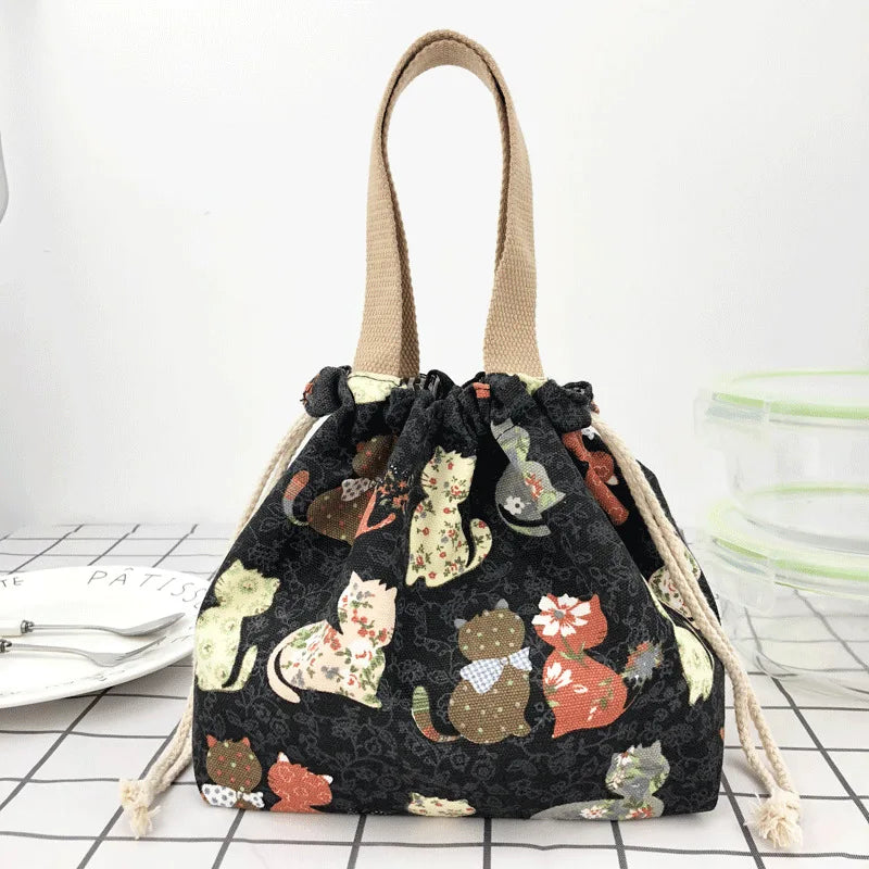 Japanese Retro Canvas Bento Bag for Anime Fans and Daily Lunch