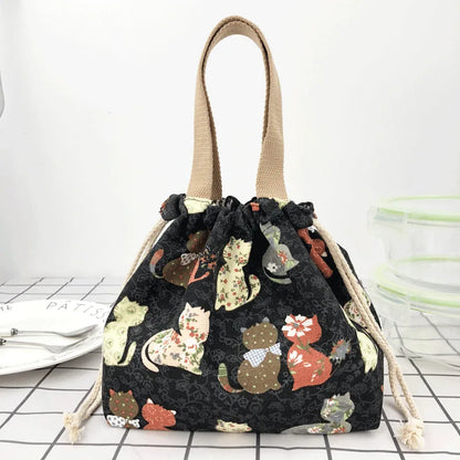 Japanese Retro Canvas Bento Bag for Anime Fans and Daily Lunch