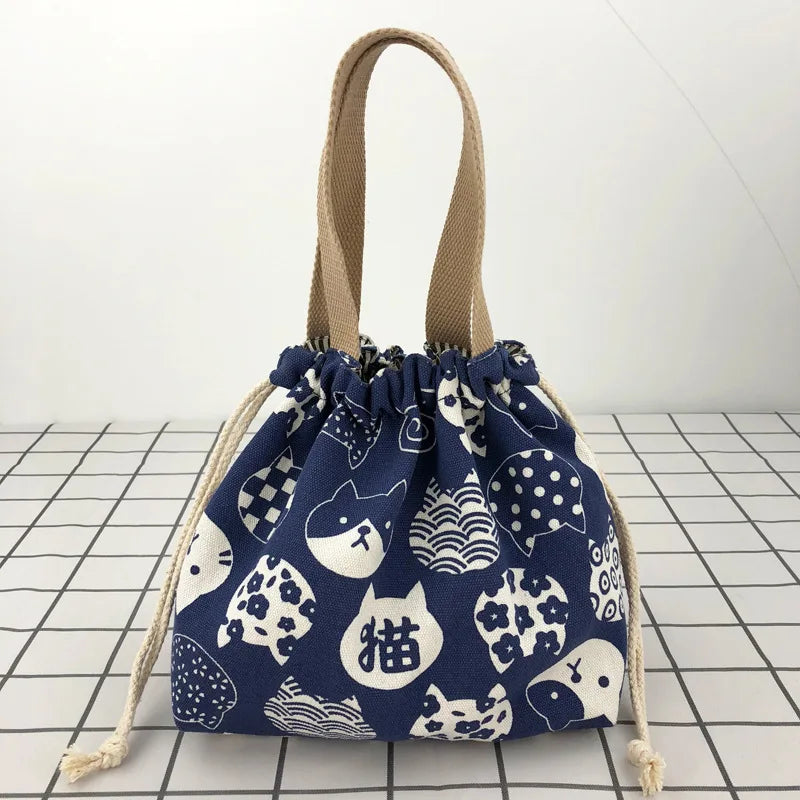 Japanese Retro Canvas Bento Bag for Anime Fans and Daily Lunch