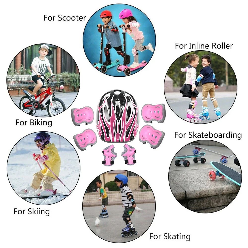 Kids Protective Gear Set 6PCS Knee Elbow Pads with Wrist Guards for Cycling Skating Scooter Riding
