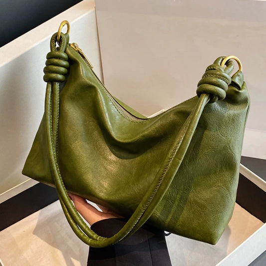 Soft Leather Crossbody Bag for Women with Geometric Wide Strap
