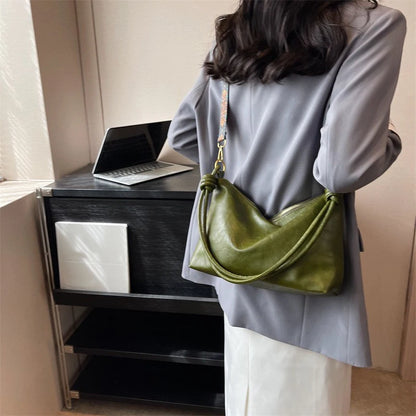 Soft Leather Crossbody Bag for Women with Geometric Wide Strap