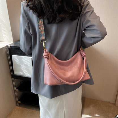 Soft Leather Crossbody Bag for Women with Geometric Wide Strap