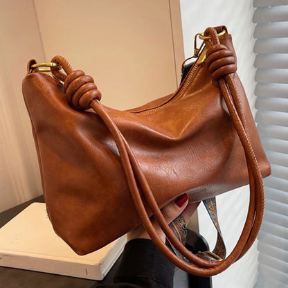 Soft Leather Crossbody Bag for Women with Geometric Wide Strap