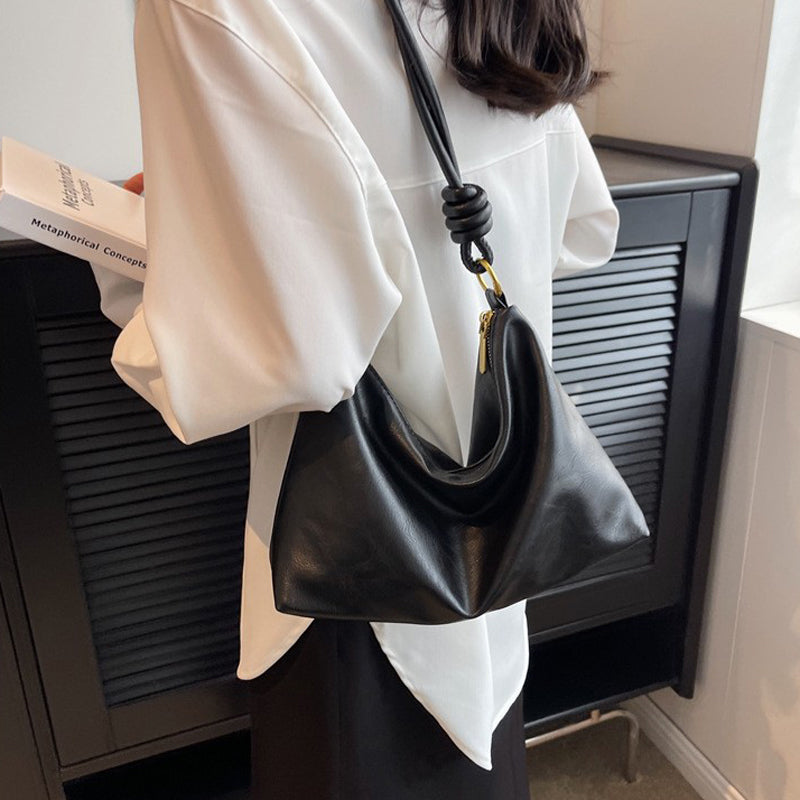 Soft Leather Crossbody Bag for Women with Geometric Wide Strap