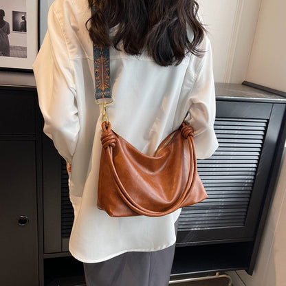 Soft Leather Crossbody Bag for Women with Geometric Wide Strap