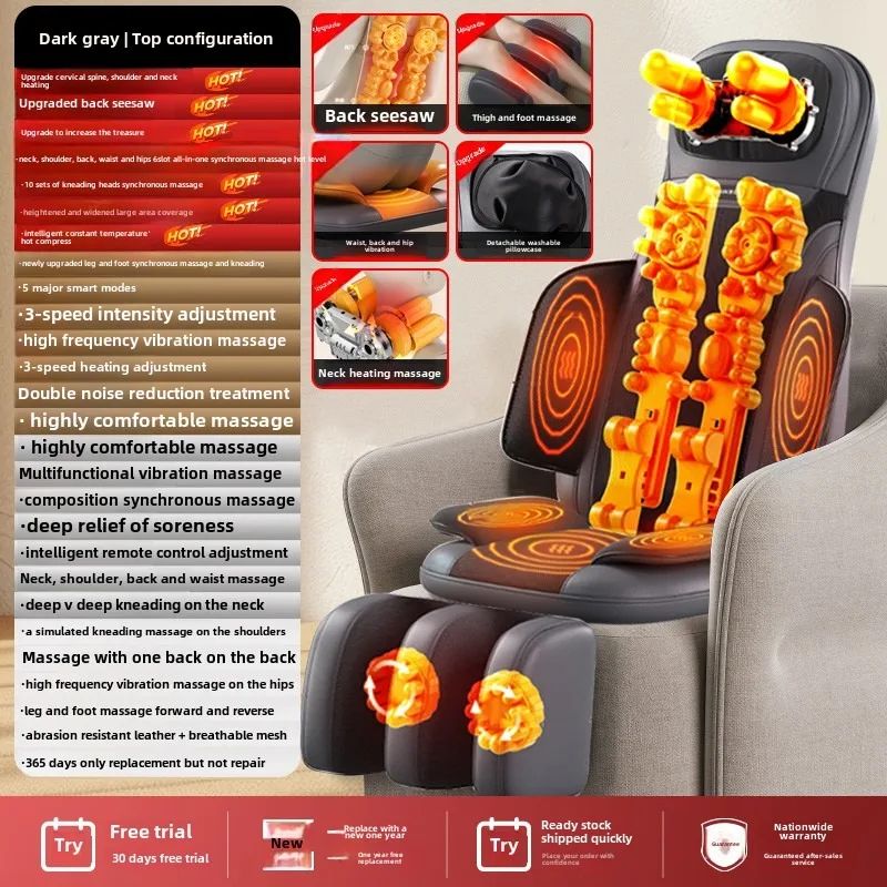 ComfortRelief Massage Chair Cushion with Heat and Full Body Massager for Neck, Back and Waist