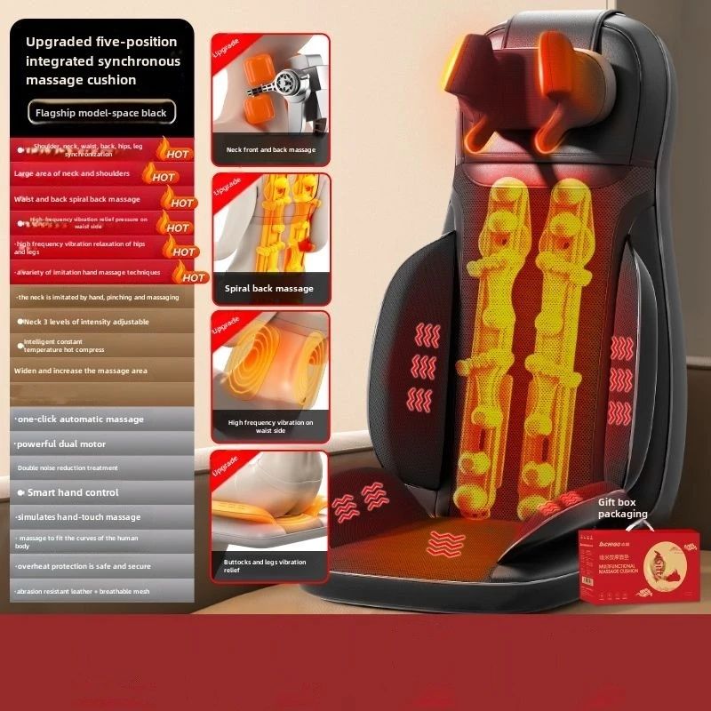 Heated Massage Seat Cushion with Shiatsu Kneading, 5 Vibration Modes and Back Massager