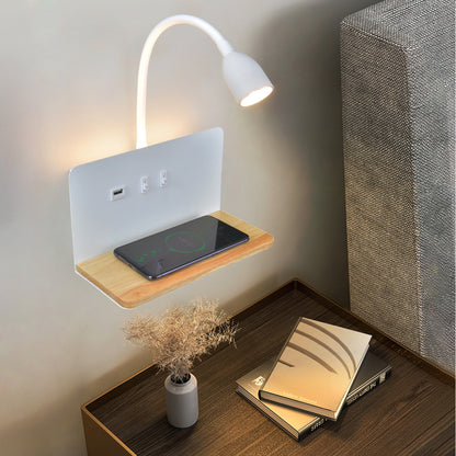 Modern LED Wall Lamp with Wireless Charging USB Port and 360 Rotating Bedside Reading Light