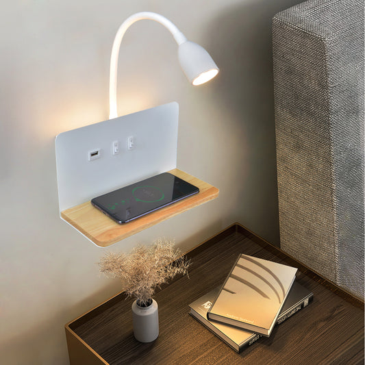 Modern LED Wall Lamp with Wireless Charging USB Port and 360 Rotating Bedside Reading Light